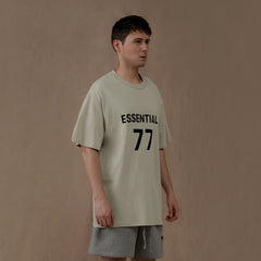 Fear of God Essentials Summer wheat-colored 1977 flocking printed monogram double-line short sleeve T-shirt (22SS77)