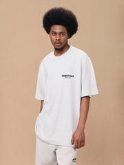 Fear of God Essentials Small letter embroidered velvet print relaxed oatmeal short-sleeved T-shirt（22XJ）