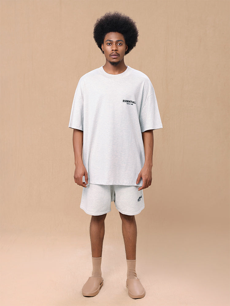 Fear of God Essentials Small letter embroidered velvet print relaxed oatmeal short-sleeved T-shirt（22XJ）