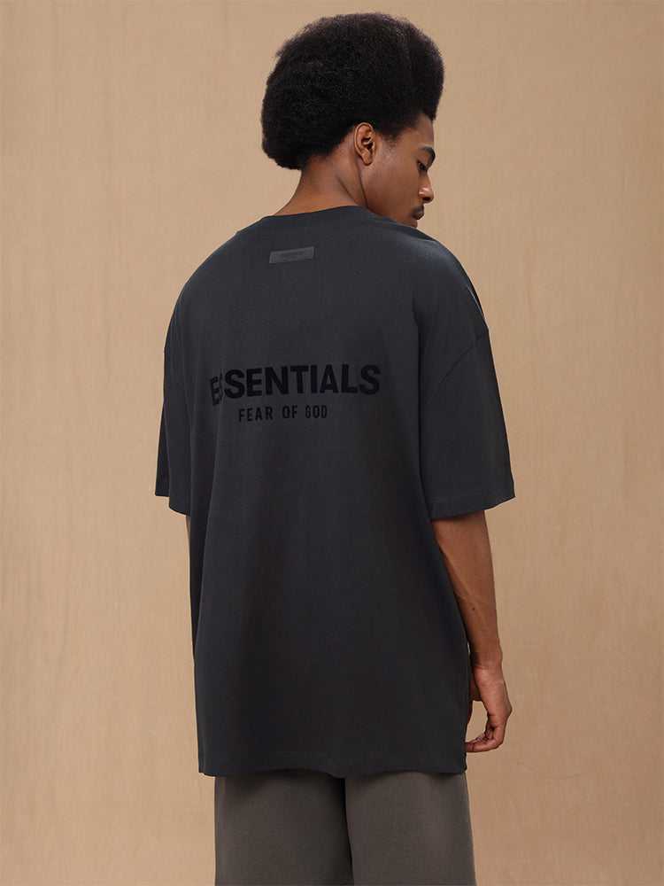 Fear of God Essentials Small letter embroidered velvet print relaxed oatmeal short-sleeved T-shirt（22XJ）